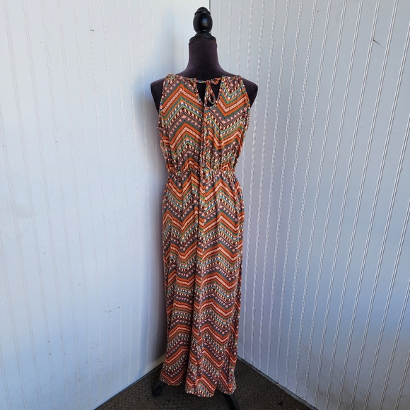 Bobbie Brooks Ladies Maxi Long Boho Dress Orange Blue Halter Tie Back Straps L - Picture 6 of 10